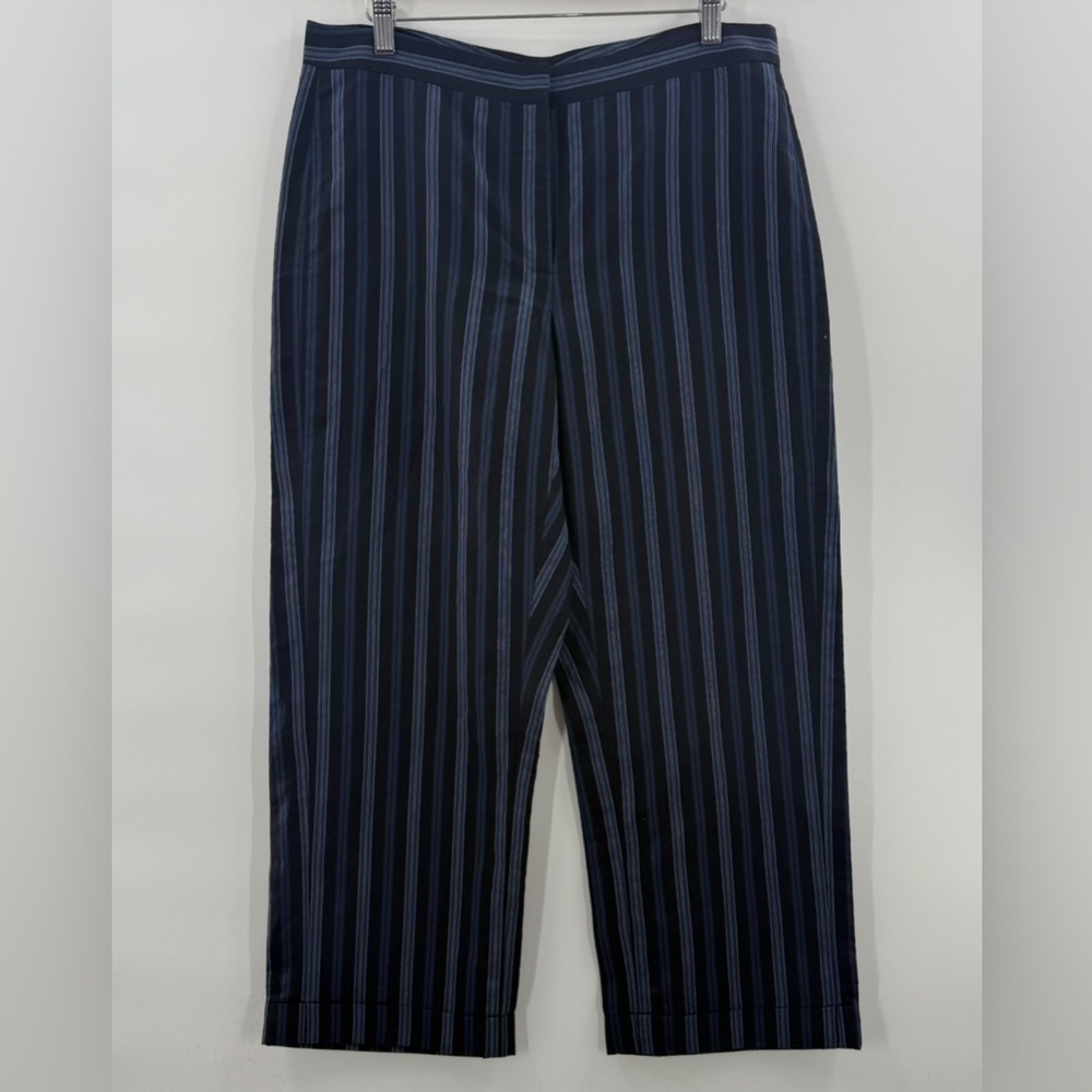 Isda & Co. Linen Blend Blue Navy Striped Cropped Lightweight Comfy Pants  Size 8